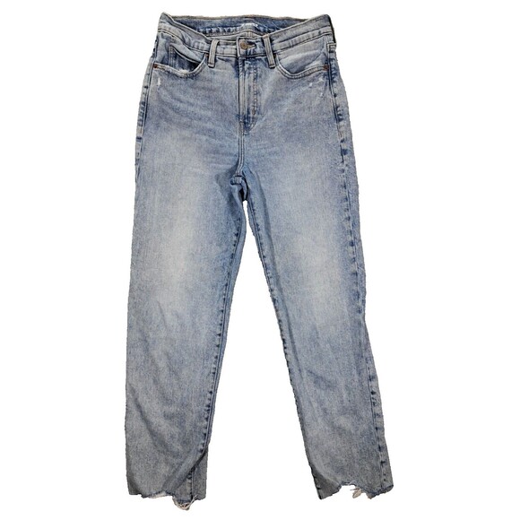 Old Navy Jeans Womens Sz 6 Straight Leg Denim Blue Stretch High Waist Cut-Off - Picture 1 of 10